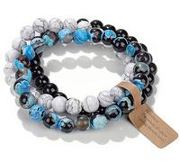 WEIZAIJY 3 PCS Healing Crystal Bracelets for Women 8mm Natural Stone Beaded Stretch Bracelet Amethyst Jewelry Gifts (Blue Fire Agate&White Turquoise&Black Onyx)