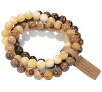 WEIZAIJY 3 PCS Healing Crystal Bracelets for Women 8mm Natural Stone Beaded Stretch Bracelet Amethyst Jewelry Gifts (Picture Stone&Old Topaz&Tiger Eye Stone)