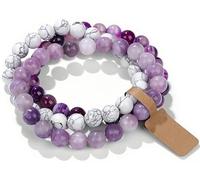 WEIZAIJY 3 PCS Healing Crystal Bracelets for Women 8mm Natural Stone Beaded Stretch Bracelet Amethyst Jewelry Gifts (Lilac Stone&White Turquoise&Purple Striped Agate)