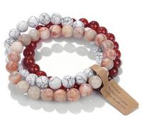 WEIZAIJY 3 PCS Healing Crystal Bracelets for Women 8mm Natural Stone Beaded Stretch Bracelet Amethyst Jewelry Gifts (Red Picasso Jasper&White Turquoise&Red Agate)