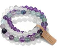 WEIZAIJY 3 PCS Healing Crystal Bracelets for Women 8mm Natural Stone Beaded Stretch Bracelet Amethyst Jewelry Gifts (Fluorite&White Jade&Amethyst)