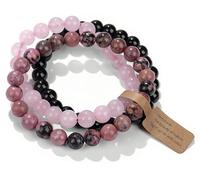 WEIZAIJY 3 PCS Healing Crystal Bracelets for Women 8mm Natural Stone Beaded Stretch Bracelet Amethyst Jewelry Gifts (Rhodonite&Rose Pink Quartz&Black Onyx)