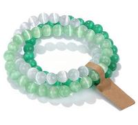 WEIZAIJY 3 PCS Healing Crystal Bracelets for Women 8mm Natural Stone Beaded Stretch Bracelet Amethyst Jewelry Gifts (Green Cat Eye Stone&White Cat Eye Stone&Green Cat Eye Stone)