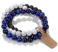 WEIZAIJY 3 PCS Healing Crystal Bracelets for Women 8mm Natural Stone Beaded Stretch Bracelet Amethyst Jewelry Gifts (Blue Tiger Eye Stone&White Turquoise&Green Striped Agate)