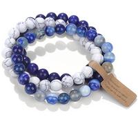 WEIZAIJY 3 PCS Healing Crystal Bracelets for Women 8mm Natural Stone Beaded Stretch Bracelet Amethyst Jewelry Gifts (Lapis Lazuli Jade&White Turquoise&Blue Striped Agate)
