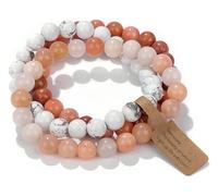 WEIZAIJY 3 PCS Healing Crystal Bracelets for Women 8mm Natural Stone Beaded Stretch Bracelet Amethyst Jewelry Gifts (Pink Aventurine&White Howlite&Pink Aventurine)