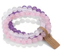 WEIZAIJY Crystal Beaded Bracelet for Women 3 Pack - Natural Stone Chakra Healing Bracelets for Anxiety & Stress Relief, Meditation Yoga Gifts