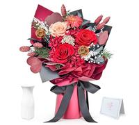 WEIZIWAN Preserved Flower Bouquet, Red Eternal Real Rose with Vase, Home Decor Natural Genuine Rose Lasts 1-3 Years, Valentine's Day Mother's Day Anniversary Christmas Birthday Gifts for Women Her