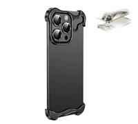 WEJDYKG 2024 New Special-Shaped Metal Corner Pad Anti-Fall Phone Case for iPhone, Lens Film Naked Frameless Slim Thin Bare Metal Feel, Borderless Slim No Back Bumper (for iPhone15promax,Black)