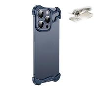 WEJDYKG 2024 New Special-Shaped Metal Corner Pad Anti-Fall Phone Case for iPhone, Lens Film Naked Frameless Slim Thin Bare Metal Feel, Borderless Slim No Back Bumper (for iPhone13,Blue)