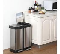 WEJIUAFB 66 Liter / 17.5 Gallon Recycling Bins for Kitchen, Rectangular Dual Compartment Kitchen Step Trash Can with Soft-Close Lid, 30L+30L Two Compartment with 1 Removable Inner Buckets, Foot Pedal
