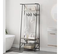 WEJIUAFB Industrial Coat Rack Stand with Shoe Rack, 4-Tier Free Standing Hall Tree with Shoes Storage Bench, Metal Frame Multifunctional Hallway Organizer for Bathroom, Hallway, Entrance