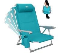 #WEJOY 4-Position Adjustable Beach Chair for Adults, Folding Low Beach Chair Lightweight & Portable, High Back Pillow Pocket Outdoor Garden Reclining Camping Beach, Cyan
