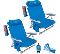 #WEJOY Beach Chairs Low Folding Lightweight,4-Position Adjustable Beach Chair with Cup Holder,Aluminium Reclining Garden Chair with Heavy Duty Supports 180kg for Camping,Seaside & Outdoor Relaxing