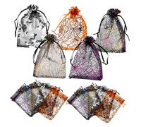 WEKADRIN 100Pcs Halloween Spider Web Gauze Pouch Candy Bags Reusable Gift Storage Bundle Mixed Colors for Party Favor Packaging