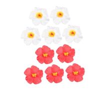 WEKADRIN 10pcs Hawaiian Faux Hibiscus Flowers Tropical Party Decorations Red and White Artificial Silk Flowers for Luau Hair Accessories and Home Decor