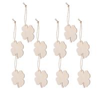 WEKADRIN 10pcs Unfinished Wooden Four Leaf Shamrock Shapes with Jute Rope for St Patrick's Day Crafts and Holiday Souvenirs, Natural Beige Wood Material, Versatile Use