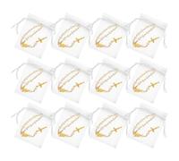 WEKADRIN 12 Sets Mini Rosary Bracelets with Pearl Cross, Imitation Gold and White Beads, 7x9cm Religious Baptism Favors for Christening, Holy Communion, Wedding and Party