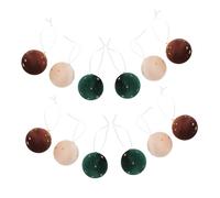 WEKADRIN 12pcs Flocked Christmas Tree Baubles with Diamond-studded Gold Thread Colorful Plush Hanging Ornaments for Holiday Party Wreath Garland Decorations in Brown Dark Green
