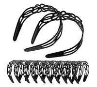 WEKADRIN 12pcs Retro Black Wide Floral Headbands for Women Hollow Pattern Bridal Headdress Comfortable Vintage Hair Hoops for Festival Casual Styling Elegant Non Slip Hair Accessories