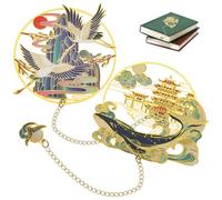 WEKADRIN 2 Pcs Vintage Metal Bookmarks with Artistic Whale and Crane Pendants, Chinese Style Reading Page Markers for Students and Book Lovers, Decorative Kawaii Book Accessories