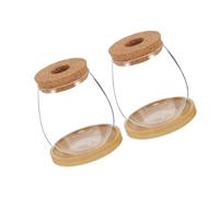 WEKADRIN 2 Sets Hydroponic Plant Propagation Vase with Bamboo Stand Clear Borosilicate Glass Terrarium for Indoor Gardening Root Viewing Desk Friendly Display Large Oval Vessels