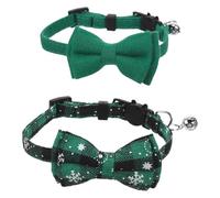 WEKADRIN 2pcs Adjustable Cat Collar for Small Pets with Removable Bell and Bow Tie Breakaway Safety Kitten Neckwear Fabric Comfortable Fit for Daily Use and Holiday Outings Green Shades