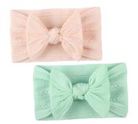 WEKADRIN 2pcs Baby Headband Bowknot Set for Toddlers, Soft Textured Jacquard Nylon Hair Accessories, Pink and Mint Green Kids Headwear for Newborns and Infants