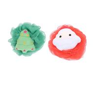 WEKADRIN 2Pcs Bath Balls Christmas Shower Scrubber with Cute Santa and Tree Design Soft Exfoliating Skin Cleaning Tool for Household Bathing Colorful Holiday