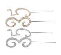 WEKADRIN 2pcs Birthday Rhinestone Cake Topper Silver Gold Anniversary Decorations Easy to Insert Stable Birthday Cake Decoration for Party Dessert Table Centerpiece