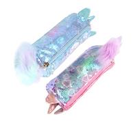 WEKADRIN 2pcs Cartoon Animal Sequin Pencil Case Transparent Storage Pouch for School and Office Supplies Cute Stationery Bag for Boys and Girls and Teens Random Colors
