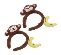 WEKADRIN 2pcs Cartoon Monkey Ears Headbands with Banana Plush Hair Hoop, Brown Animal Cosplay Costume Accessories for Halloween Party and Adult Dress