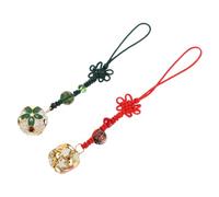 WEKADRIN 2Pcs Chinese Knot Pendants Traditional Style Bag Pendants with Bell Keychains for Travel and Red and Green Decorative Accessories for Women