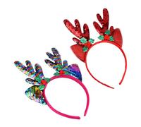 WEKADRIN 2pcs Christmas Reindeer Headband Elk Hairband with Sequins Antlers, Xmas Hair Hoop Set in Red and Rainbow for Holiday Party and Festive Wear