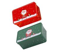 WEKADRIN 2Pcs Christmas Tin Cookie Boxes with Lid, Red Green Mini Metal Candy Tins for Holiday Treats, Xmas Biscuit Storage Containers, Festive Candy Holder Set