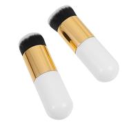 WEKADRIN 2pcs Chubby Foundation Makeup Brushes Set, High-density Face Powder and Liquid Cream Blending Brushes, White Gold, Suitable for Professional Cosmetic Application and Travel Use