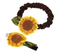 WEKADRIN 2pcs Cute Pastoral Style Sunflower Hair Clip Hairband for Girls Soft Rubber Hair Tie Elegant Pearl Details Versatile for Daily Wear School Parties