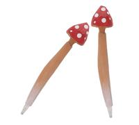 WEKADRIN 2pcs Cute Wooden Mushroom Shape Ballpoint Pens Bulk Writing Stationery Set for School Office Use