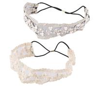 WEKADRIN 2pcs Elastic Lace Beaded Headbands for Women, Delicate Cloth Hair Accessories with Bead Decoration, Suitable for Outdoor and Wedding Use, Assorted Colours