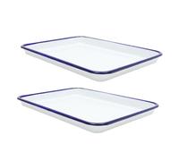 WEKADRIN 2Pcs Enamel Baking Pan Set 26x18cm Vintage White Roasting Tray Non-Stick Multi-Functional Oven Dish for Baking for Pies and Pizza