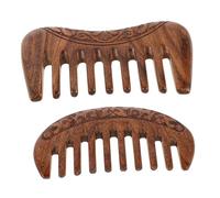 WEKADRIN 2pcs Hand Carved Black Gold Sandalwood Wide Tooth Massage Comb Gentle Wooden Scalp Massager for Hair Detangling and Relaxing Massage Round Square Shapes for Women Men