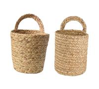 WEKADRIN 2Pcs Handwoven Seagrass Hanging Basket Large and Small Wall-mounted Storage Baskets for Plants Desktop Sundries Holder and Space-saving Plant Pots Organizer