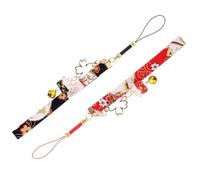 WEKADRIN 2pcs Japanese Style Ceramic Fortune Cat Bell Phone Hanging Straps Black and Red Phone Charm Lanyard Delicate Cellphone Pendants for Good Luck