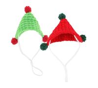 WEKADRIN 2pcs Knitted Hamster Hats for Small Pets, Cute Triangle Crochet Caps in Green and Red, Holiday Party Accessories for Guinea Pigs and Hamsters