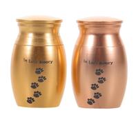 WEKADRIN 2pcs Mini Metal Dog Memorial Urns with Paw Print Compact Pet Ashes Holder for Fur Teeth Hair Storage Keepsake Cremation Boxes for Small Dogs and Puppies Gold Rose Gold