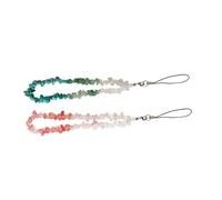 WEKADRIN 2Pcs Natural Crystal Gemstone Phone Lanyards Decorative Wrist Straps for Phones Stylish Anti-lost Red and Turquoise Keychains for Daily Use