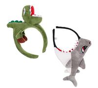 WEKADRIN 2Pcs Plush Shark Dinosaur Headbands Cloth Animal Hairbands Creative Cosplay Headdress Adorable Hair Decor for Adults Party Costume Accessory