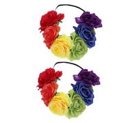 WEKADRIN 2pcs Rainbow Color Rose Headband Delicate Floral Garland with Elastic Design for Women and Elegant Hair Accessory for Halloween and Costume