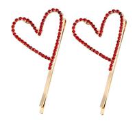WEKADRIN 2Pcs Red Rhinestone Heart-shaped Hairpins Alloy Hair Clips Accessories for Women Craftsmanship Hairpins with Strong Grip for Double Bangs Hairstyle and Daily Wear