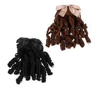 WEKADRIN 2pcs Retro Long Curly Ponytail Wig with Bow and Insert Comb Vintage Style Faux Hairpiece for Women Secure Fit Hair Extensions for Cosplay Weddings and Themed Events